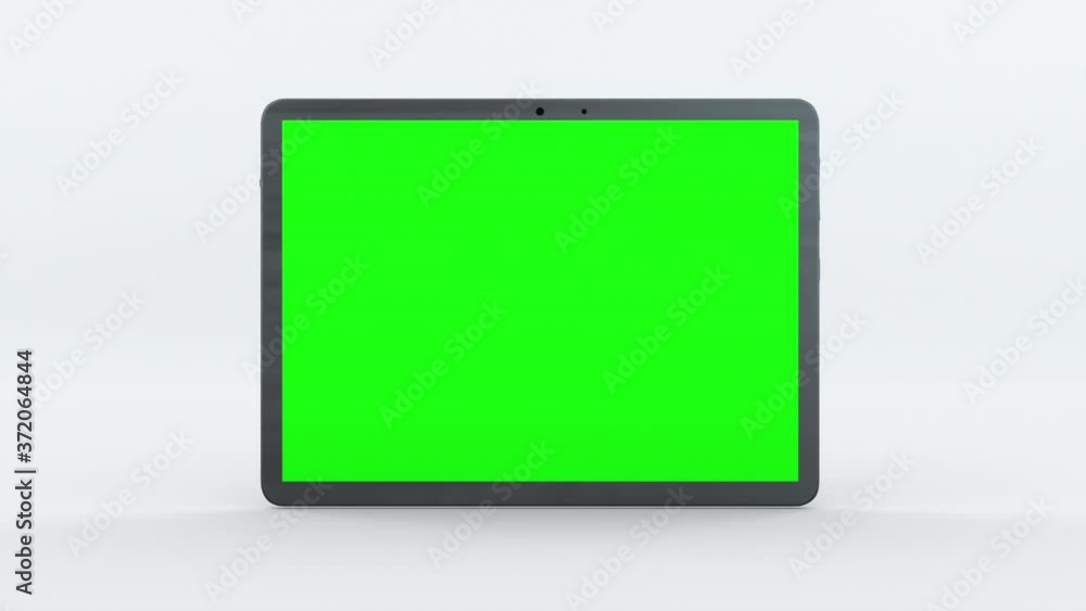 Demonstration of a tablet with green screen, computer generated. Touchscreen device, 3d rendering. Computer generated modern backdrop.