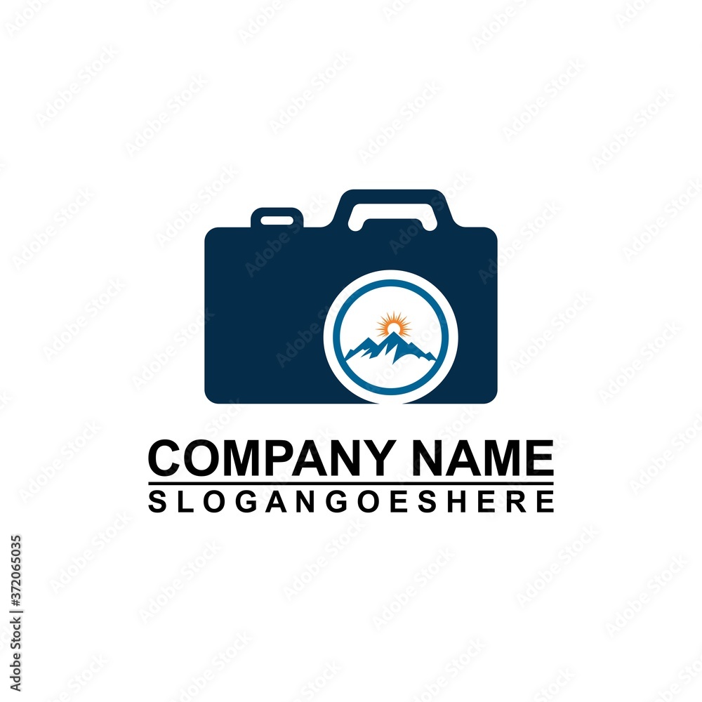 Logo photo camera and mountain, digital version nature creative symbol concept. Logo Outdoor adventure and logo Mountain tourism, hiking Logo photo camera and mountain, digital version nature creative symbol concept. Logo Outdoor adventure and logo Mountain tourism, hiking