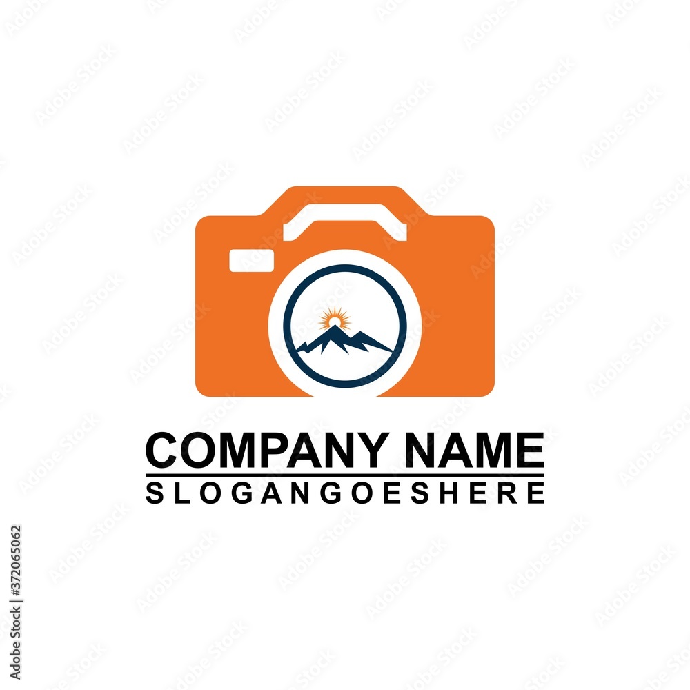 Logo photo camera and mountain, digital version nature creative symbol concept. Logo Outdoor adventure and logo Mountain tourism, hiking Logo photo camera and mountain, digital version nature creative symbol concept. Logo Outdoor adventure and logo Mountain tourism, hiking