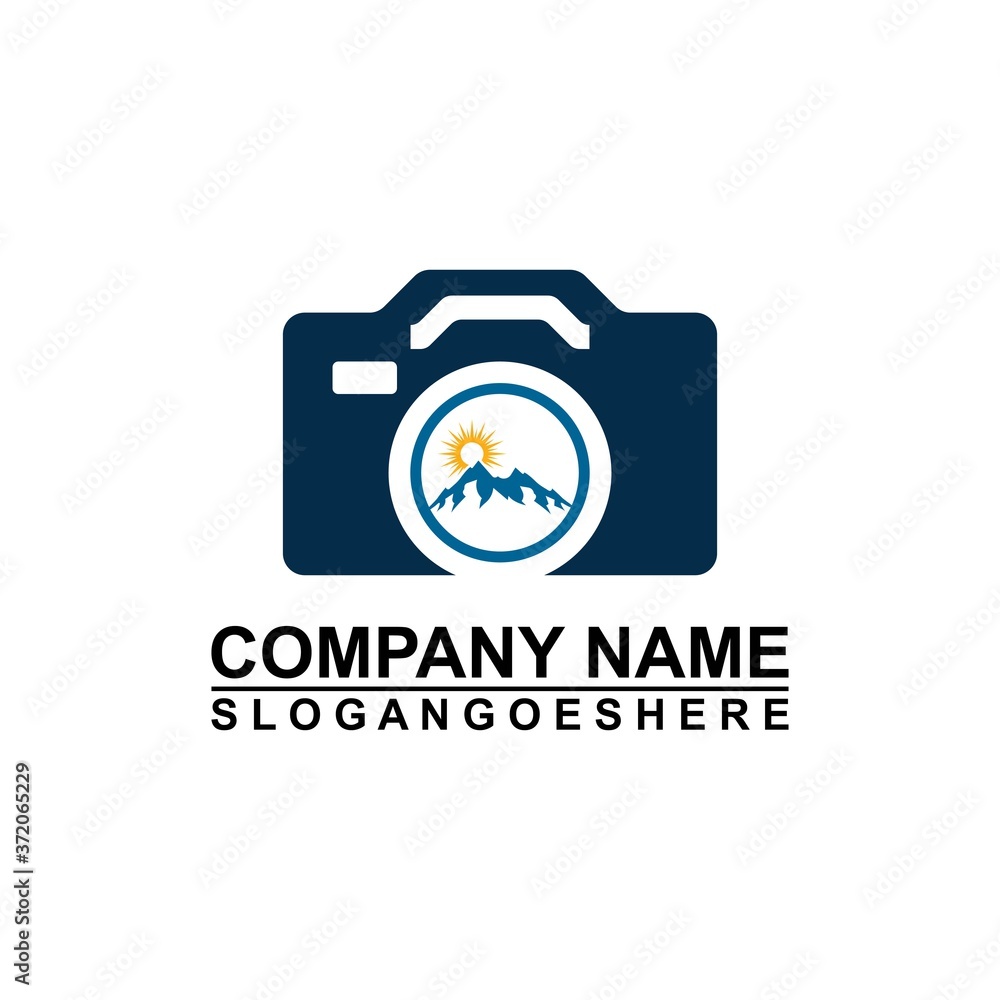 Logo photo camera and mountain, digital version nature creative symbol concept. Logo Outdoor adventure and logo Mountain tourism, hiking Logo photo camera and mountain, digital version nature creative symbol concept. Logo Outdoor adventure and logo Mountain tourism, hiking