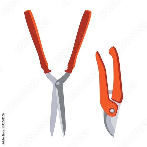 garden shears and pruners flat illustration. hand inventory