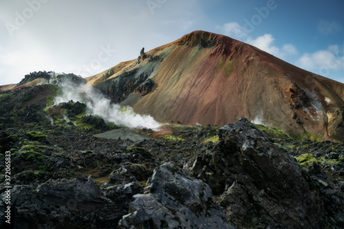 Colorful mountains at Landmannalaugar in Fjallabak natural reserve  South Iceland. Beautiful nature landscape