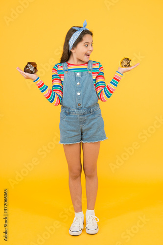 Girl happy excited delicious cupcakes, enjoy dessert concept