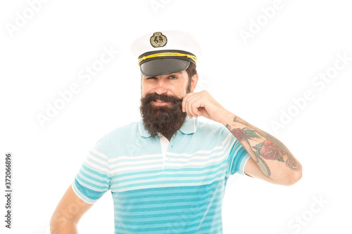 Man bearded captain sailor uniform marine cruise, travel by sea concept © be free