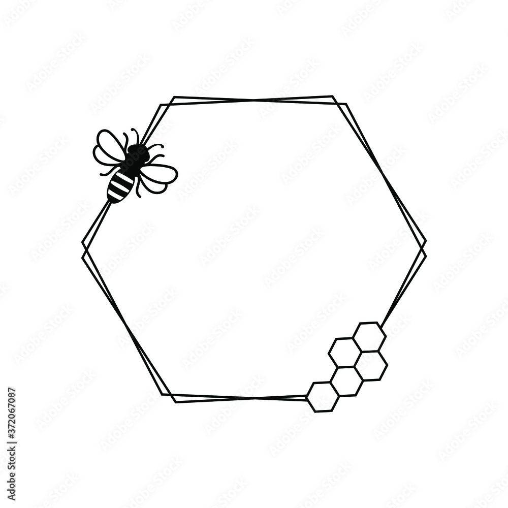Fototapeta premium Honey Bee Frame vector. Hexagon frame vector.