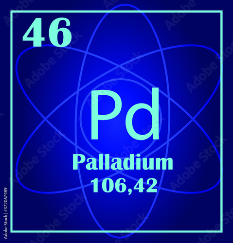 hemical element of periodic table. Atom on a blue background photo