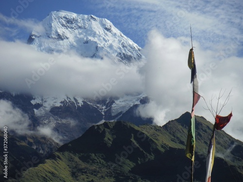 LANDSCAPE ANNAPURNA TREKKING. CLOUDS AND MOUNTAIN IN HIMALAYA. NEPAL