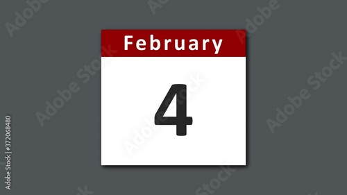February calendar with extra day added for leap year. Flipping and tearing the pages of the days for the entire month of February