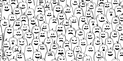 Halloween seamless pattern with pumpkins and ghosts. Black and white