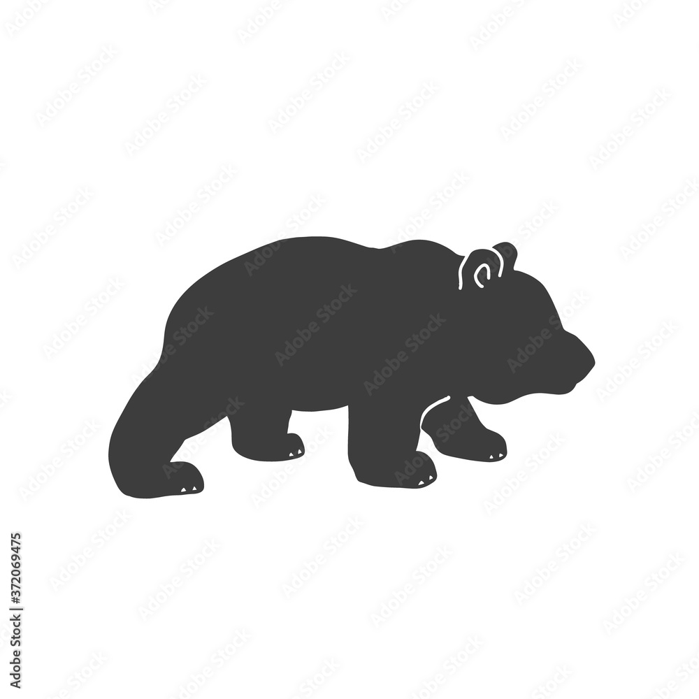 Fototapeta premium Bear black silhouette vector logo. Forest animal sticker, side view.