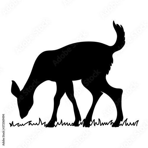 Doe vector silhouette. Deer black sticker. Forest animal icon. Cute bambi.