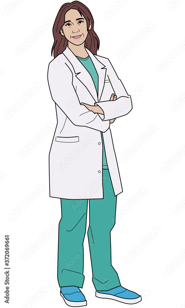 Dr. Yukina: female Asian doctor wearing a lab coat and scrubs and ...
