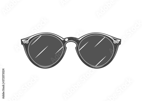 Vintage monochrome detailed sunglasses illustration. Isolated vector template