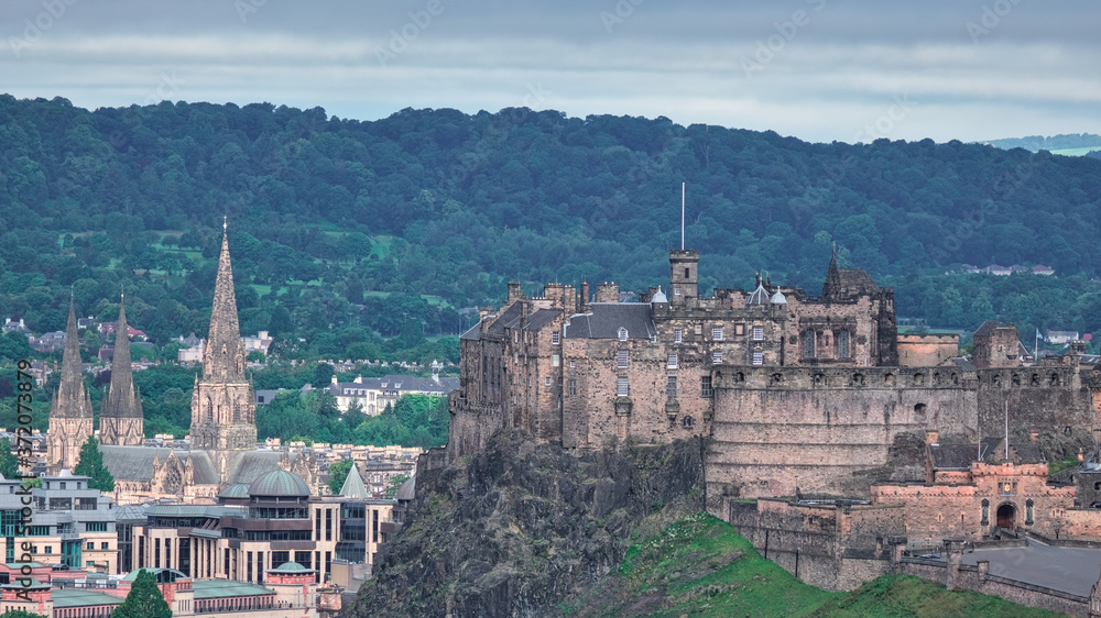 Aerial view of Edinburgh Castle and old town skyline