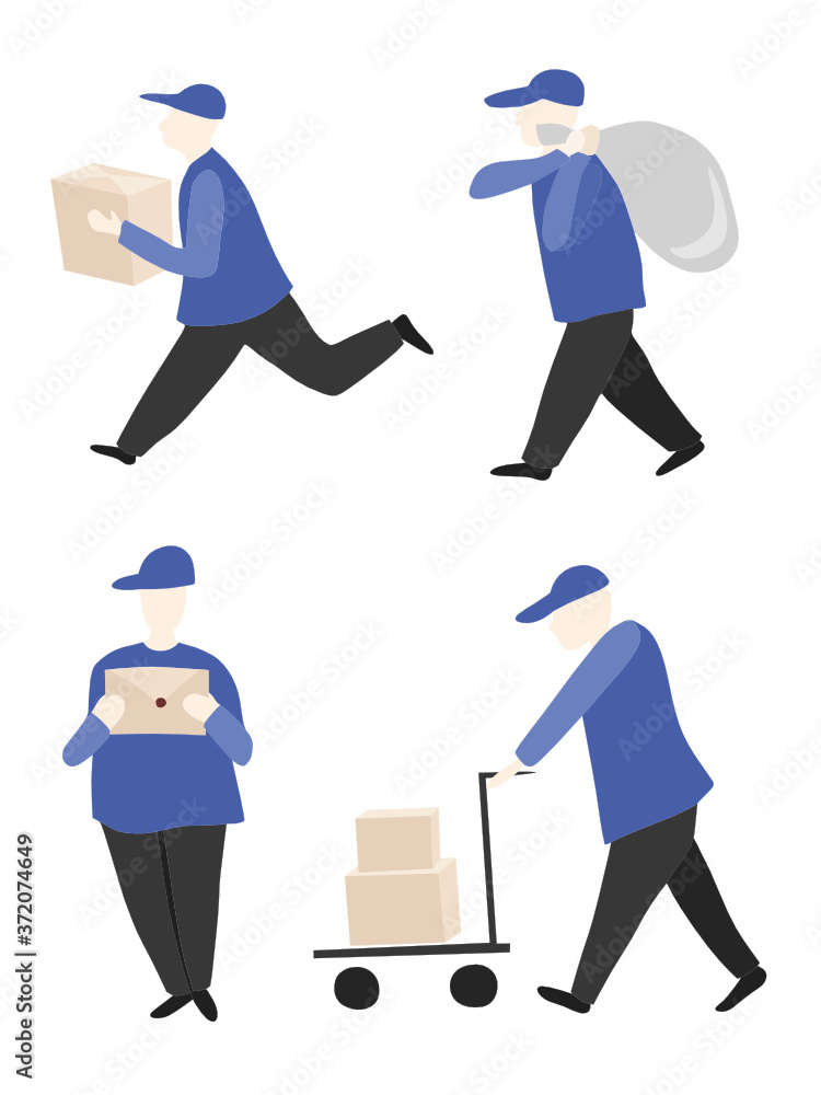 Vector postman or worker set. Four different poses