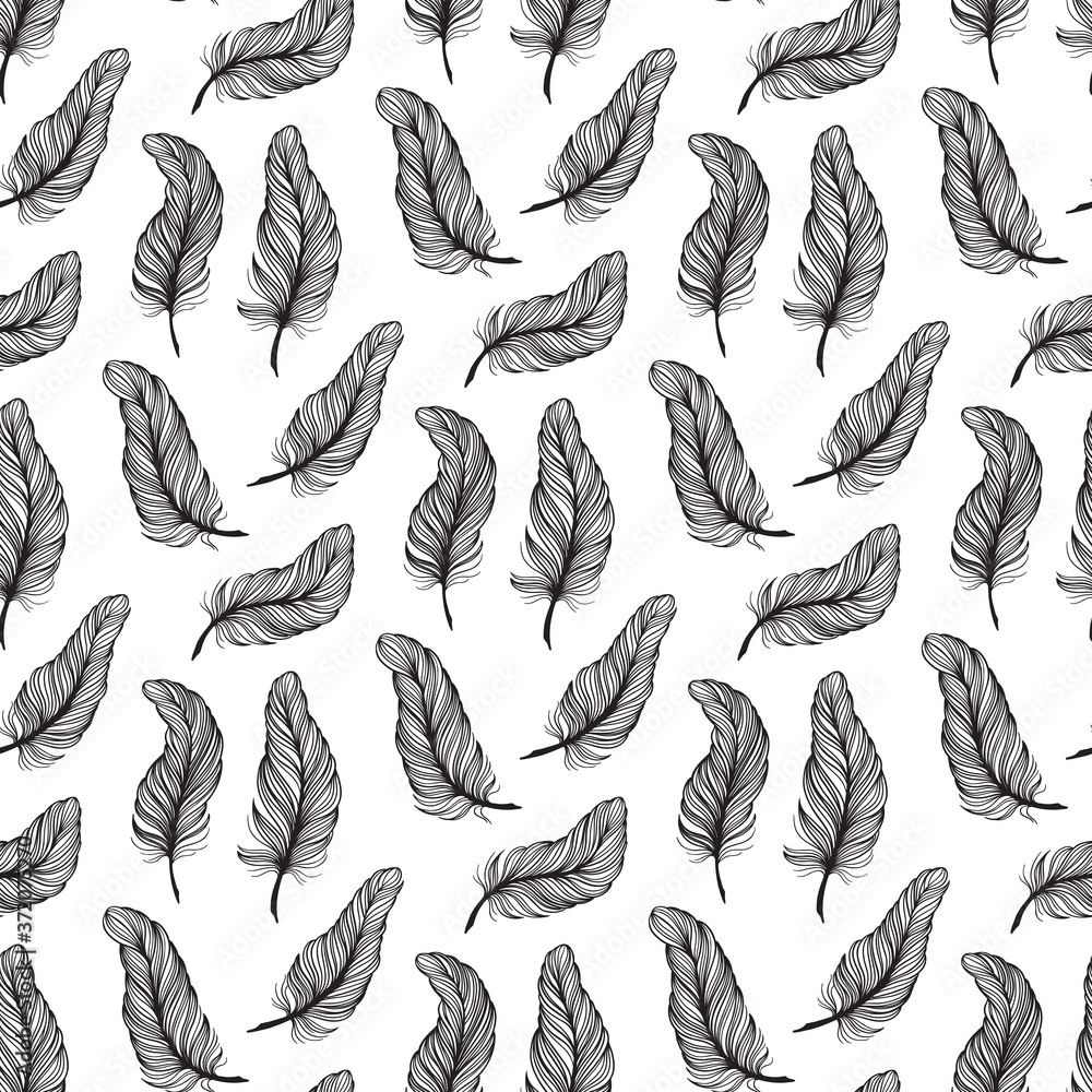 Obraz premium Vintage seamless feather, great design for any purposes. Vector sketch illustration.