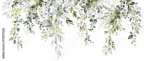 Obraz tropical watercolor herbal branch with leaves . Card with nature