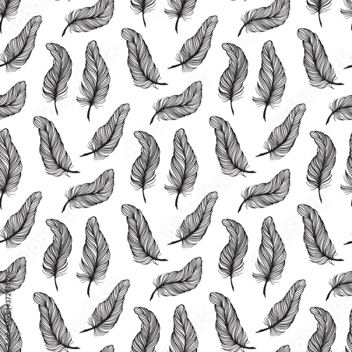 Vintage seamless feather, great design for any purposes. Vector sketch illustration. © Daria