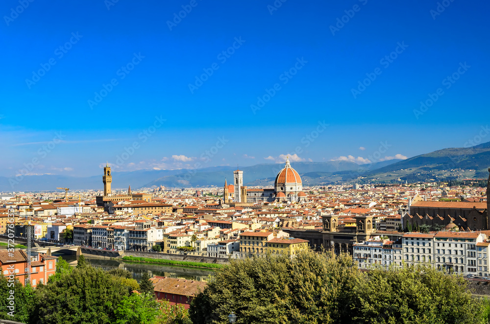 Panoramic view of the historic part of Florence. Florence Cathedral,Palazzo Vecchio and more