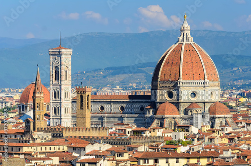 View of Florence Cathedral ор "Cathedral of Saint Mary of the Flower" ( Cathedral of Santa Maria del Fiore ) is the cathedral of Florence, Italy