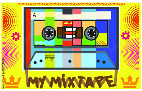 my mix tape cassette graphic very colorful boombox