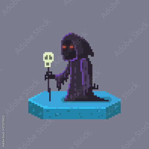 Pixel art death character. Fairytale personage.