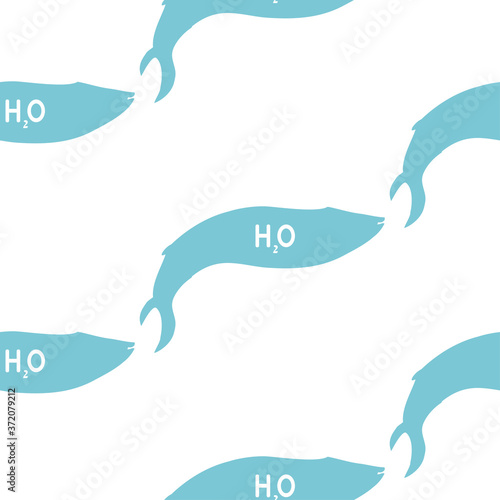 Vector Silhouette Seamless Pattern With Whales In Sketch Style. Blue whale