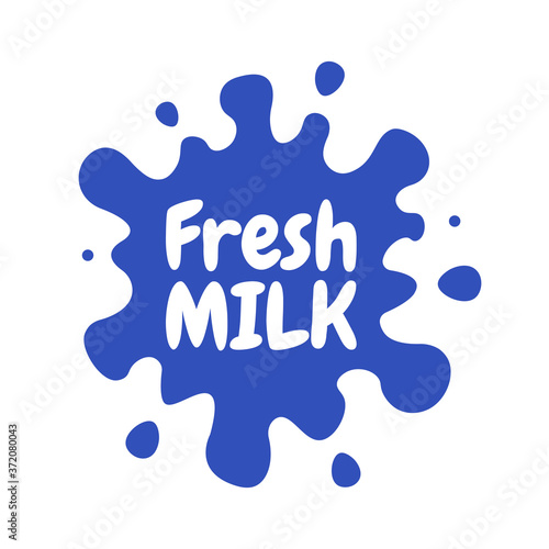 Milk emblems and dairy labels with splashes and blots. Vector milk stains and drops of cream
