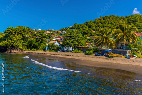 A view from a jetty towards the beach at Barrouallie, Saint Vincent