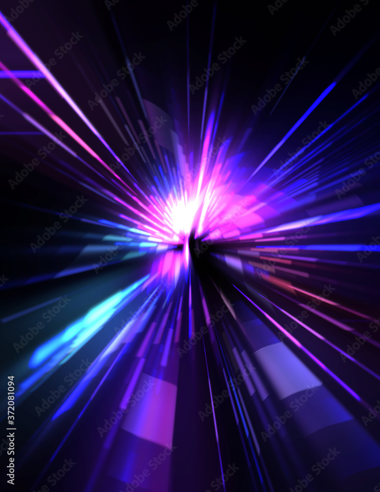 Obraz premium Futuristic lens flare. Light explosion star with glowing particles and lines. Beautiful abstract rays background.
