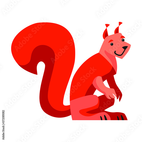 Flat illustration of sitting red orange squirrel