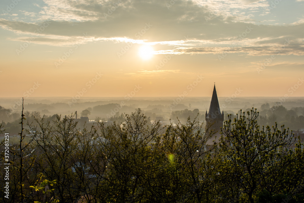 Fototapeta premium Panorama of Czarnków city during sunset.