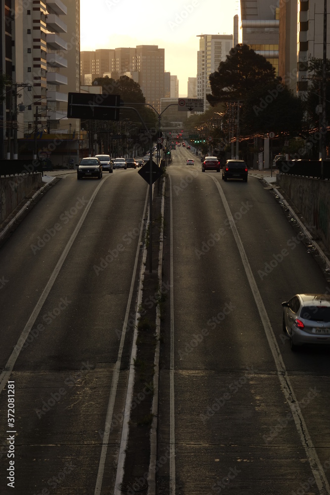 Francisco Matarazzo avenue. Streetview of Vehicle traffic and buildings at evening, in Sao Paulo, Brazil