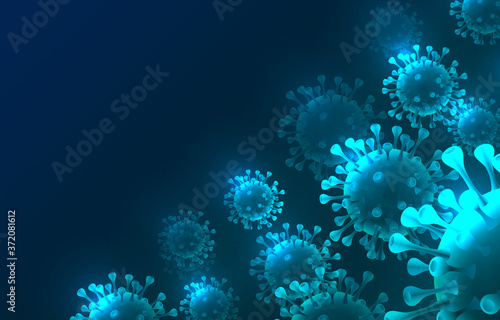 Virus organism danger  biology macro  blue background.