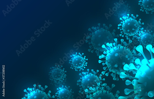 Virus organism danger, biology macro, blue background.