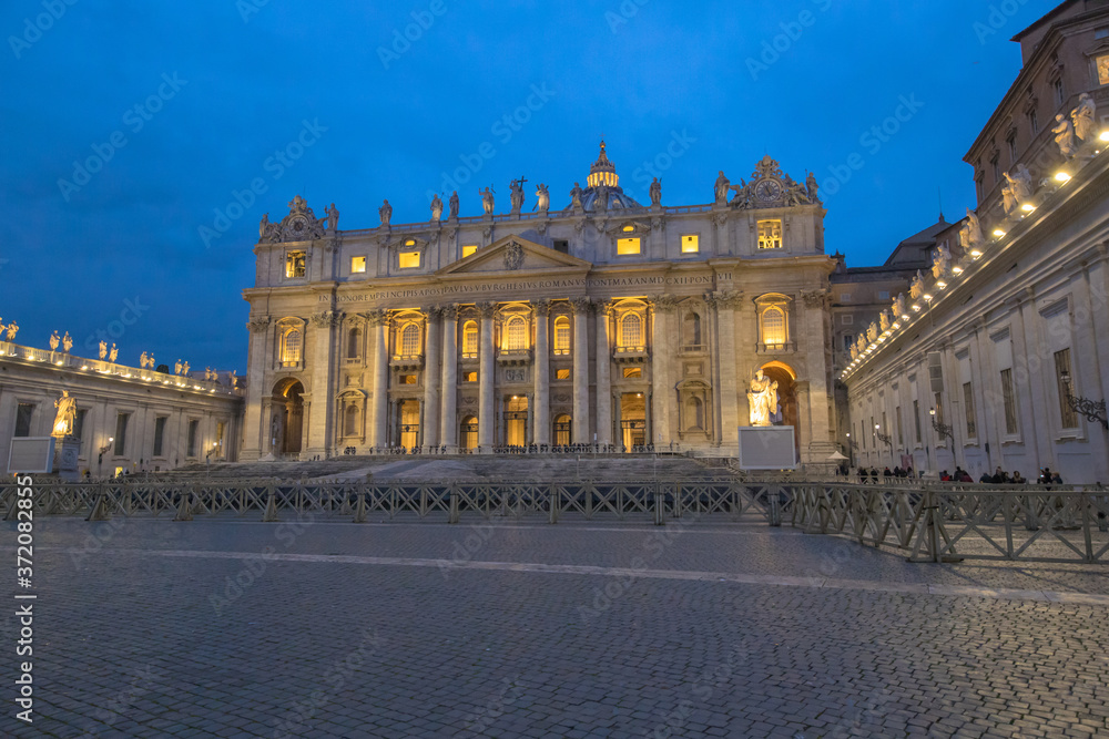 View of Saint Peter's basilica at dusk, Vatican City, Rome, Italy