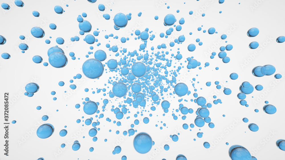 Blue bubble oil on white background. Flying abstract spheres or water blobs or drops. 3d rendering. Soap Bubbles Isolated