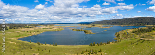 Aerial photograph of a large fresh water reservoir near Castlereagh in New South Wales in Regional Australia