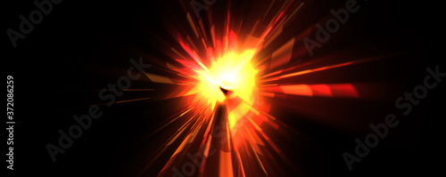 Futuristic lens flare. Light explosion star with glowing particles and lines. Beautiful abstract rays background.