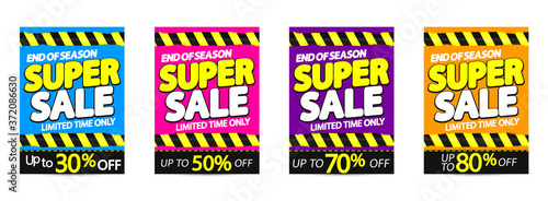 Set Super Sale posters design template  special offers  discount banners  vector illustration