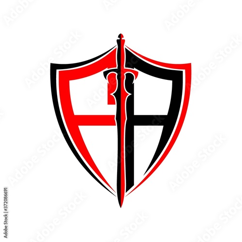 initials F A Shield Armor Sword for logo design inspiration