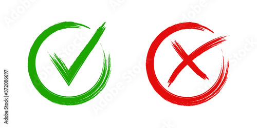 Set of check mark and cross . Green tick and red cross icon . Vector illustration on white background . Checkmark , yes or on concept .
