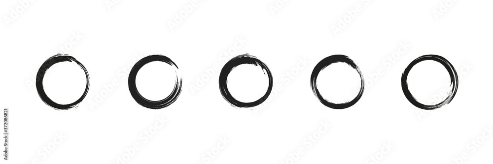 Grunge round shapes , vector icon . Set of ink frames on white background . Black grunge circle illustration . Paint Brush concept . Grunge round shapes , vector icon . Set of ink frames on white background . Black grunge circle illustration . Paint Brush concept .