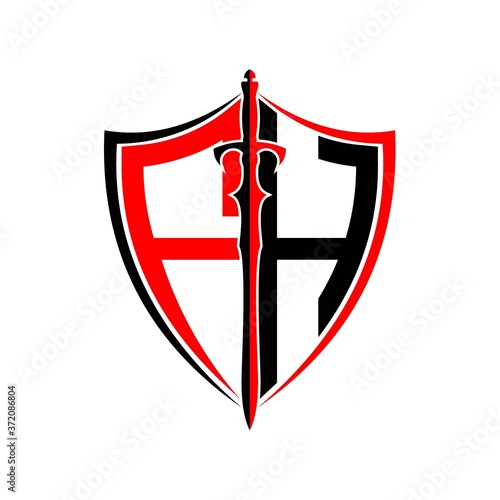 initials F H Shield Armor Sword for logo design inspiration