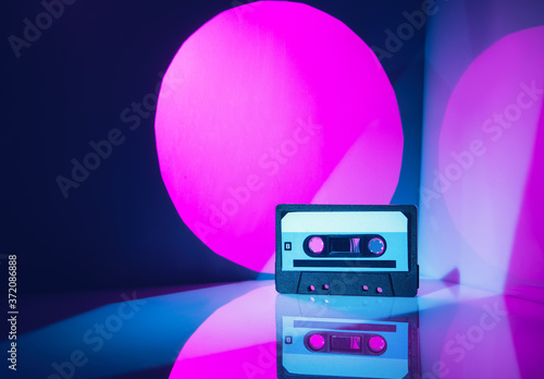 Obraz na płótnie Audio cassette in retro eighties style. Synthwave, Retrowave