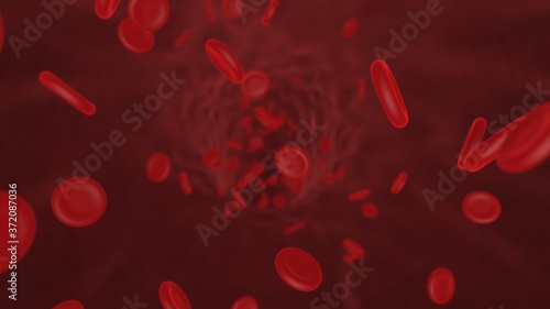 Red blood cells in vein. Human blood. Erythrocytes in arteries, flow inside the body, human medical health. Concept for scientific medical. 3d rendering