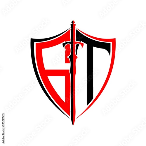 initials G T Shield Armor Sword for logo design inspiration