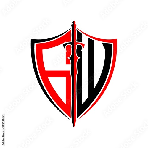 initials G W Shield Armor Sword for logo design inspiration