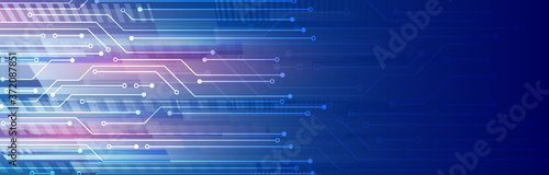 Abstract futuristic sci fi template. Digital technology concept on the blue background. Wide Circuit board vector illustration.