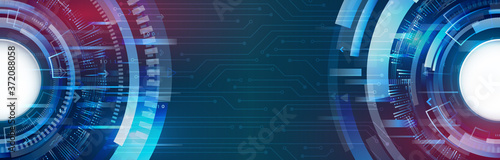 Abstract Wide futuristic sci fi template. Digital technology concept on the blue background. Circuit board vector illustration.